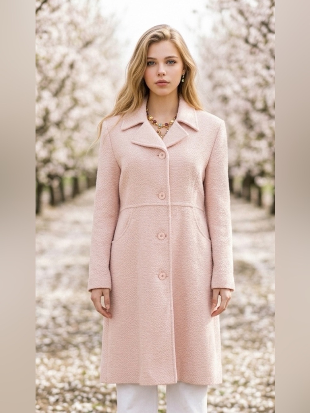 Nicole Blush Pink Long Single-Breasted Trench Coat